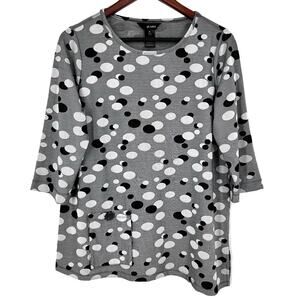 Ali Miles Sz Medium Wearable Art to Wear Gray Artsy Blouse Shirt Top Mature